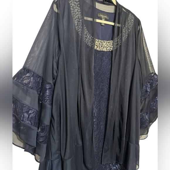R&M Richards‎ Navy Blue Lace Metallic Mother of the Bride Groom Dress Size 16W - Picture 2 of 7